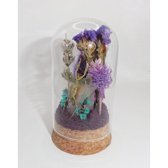 Praying Mantis Crystal & Flowers Oddity Jar insect taxidermy curiosity dome goth - Picture 5 of 15